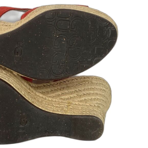 UGG Tawnie Wedge-Women 7.5-Coral Pink Leather-Espadrille Sandal 1000404 -F29011L - Picture 9 of 10